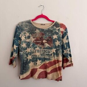 Y2K HARLEY DAVIDSON ALL OVER PRINT 3/4 SLEEVE TOP